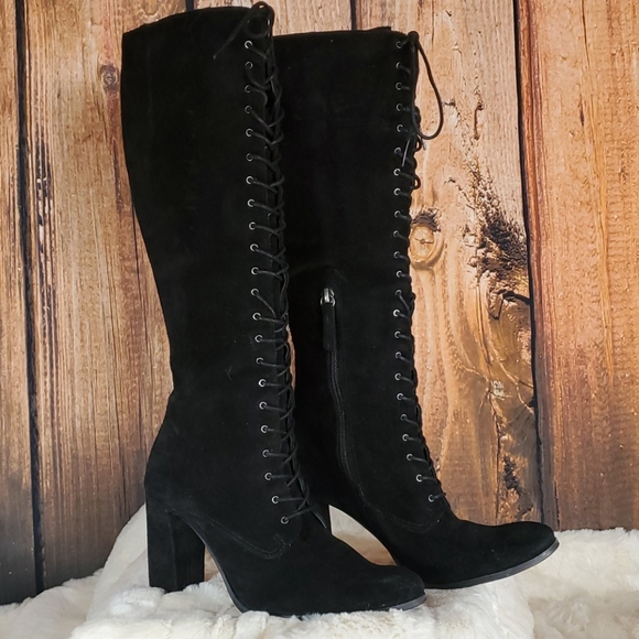 Steve Madden Black Suede Lace Up Knee 